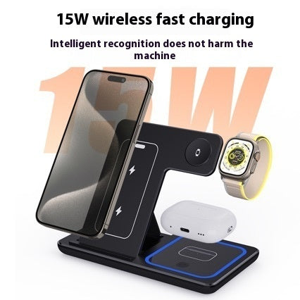 "15W 3 In 1 LED Wireless Charger Stand – Charging Station for iPhone, iWatch, and AirPods"