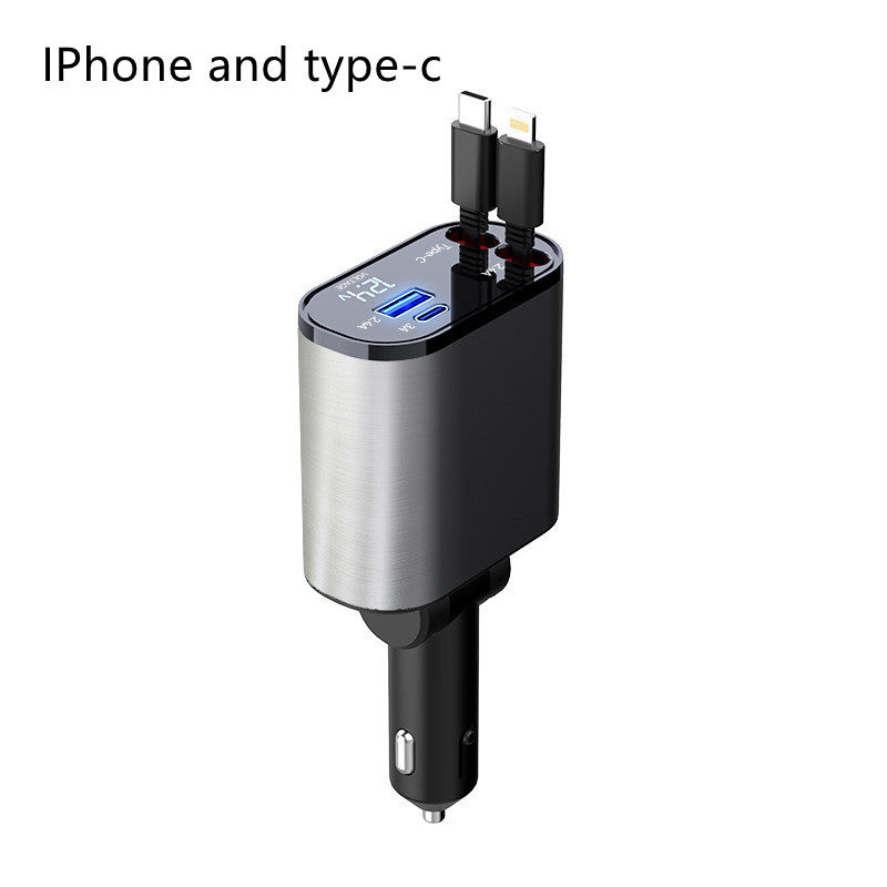 100W Metal Car Charger – Ultra Fast Charging with USB & TYPE-C Adapter