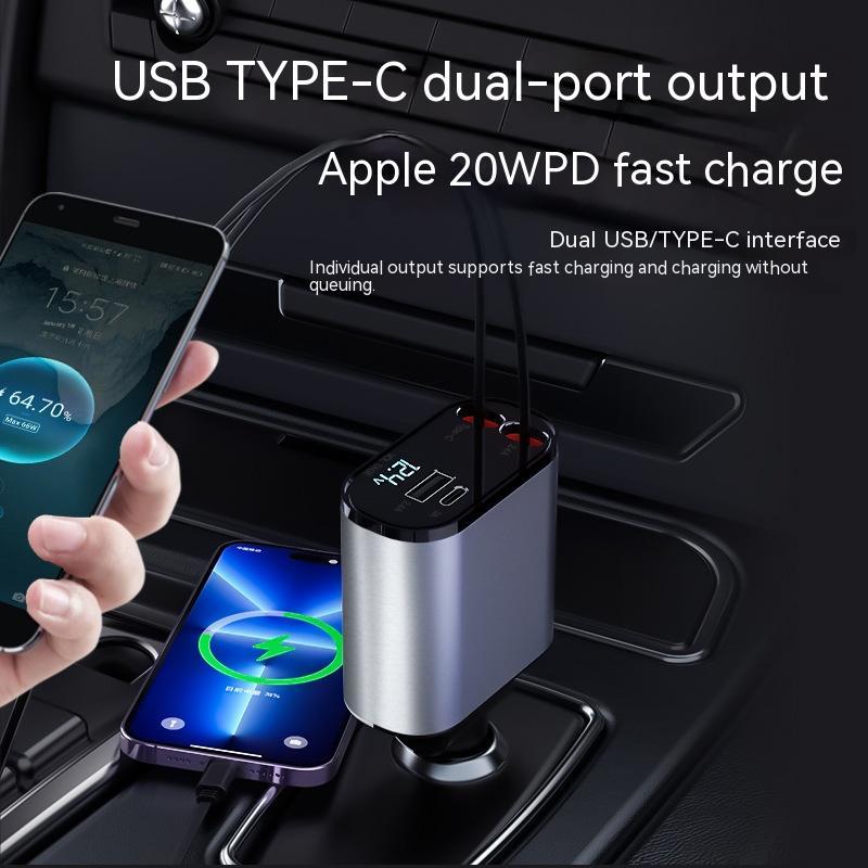 100W Metal Car Charger – Ultra Fast Charging with USB & TYPE-C Adapter